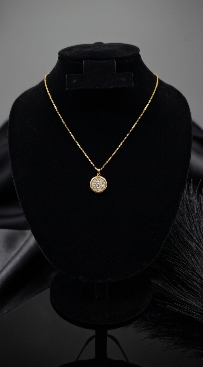 24k Gold Plated Pave Medallion Necklace