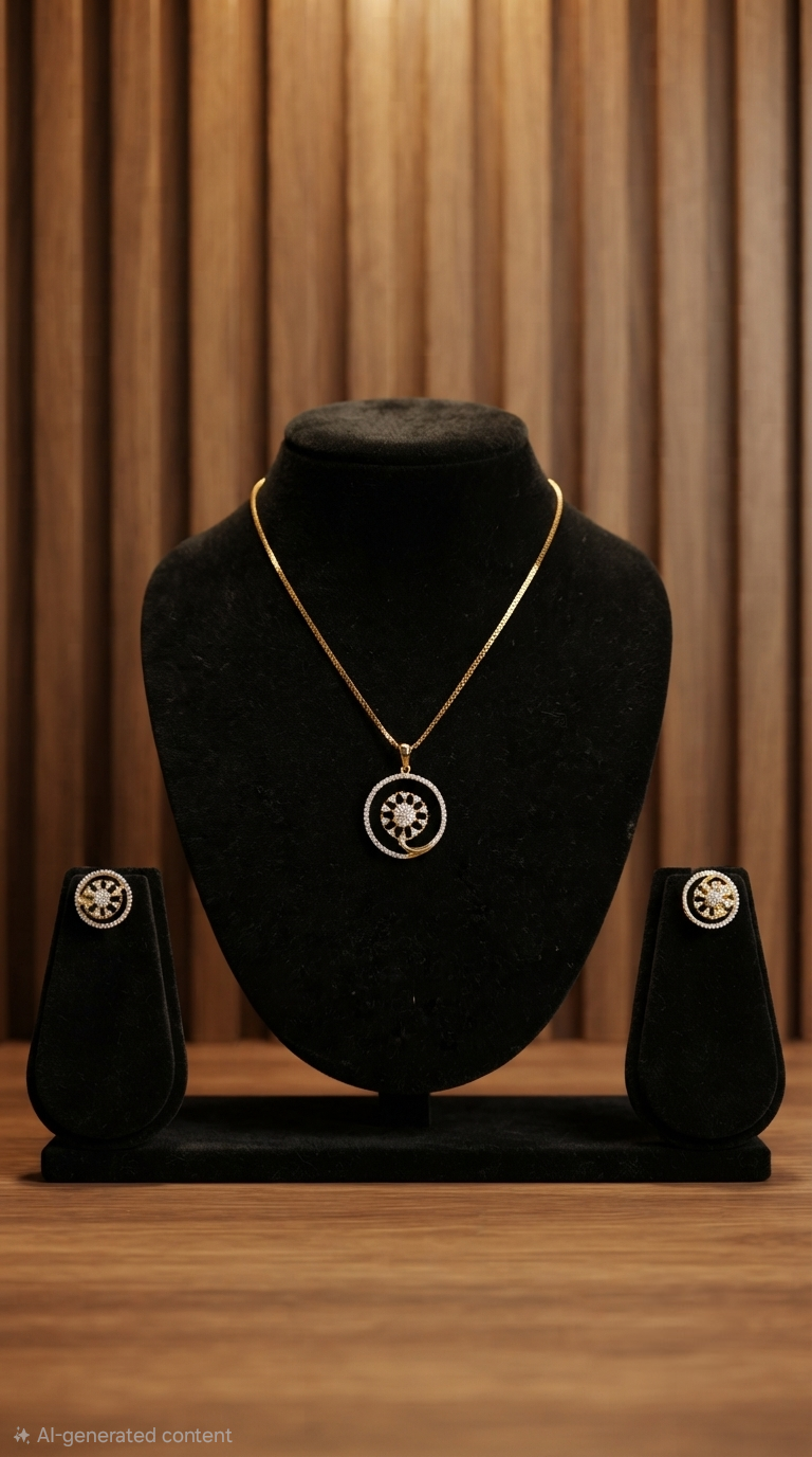 Radiant Bloom 24K Gold-Plated & Diamond Replica Pendant and Earring Set