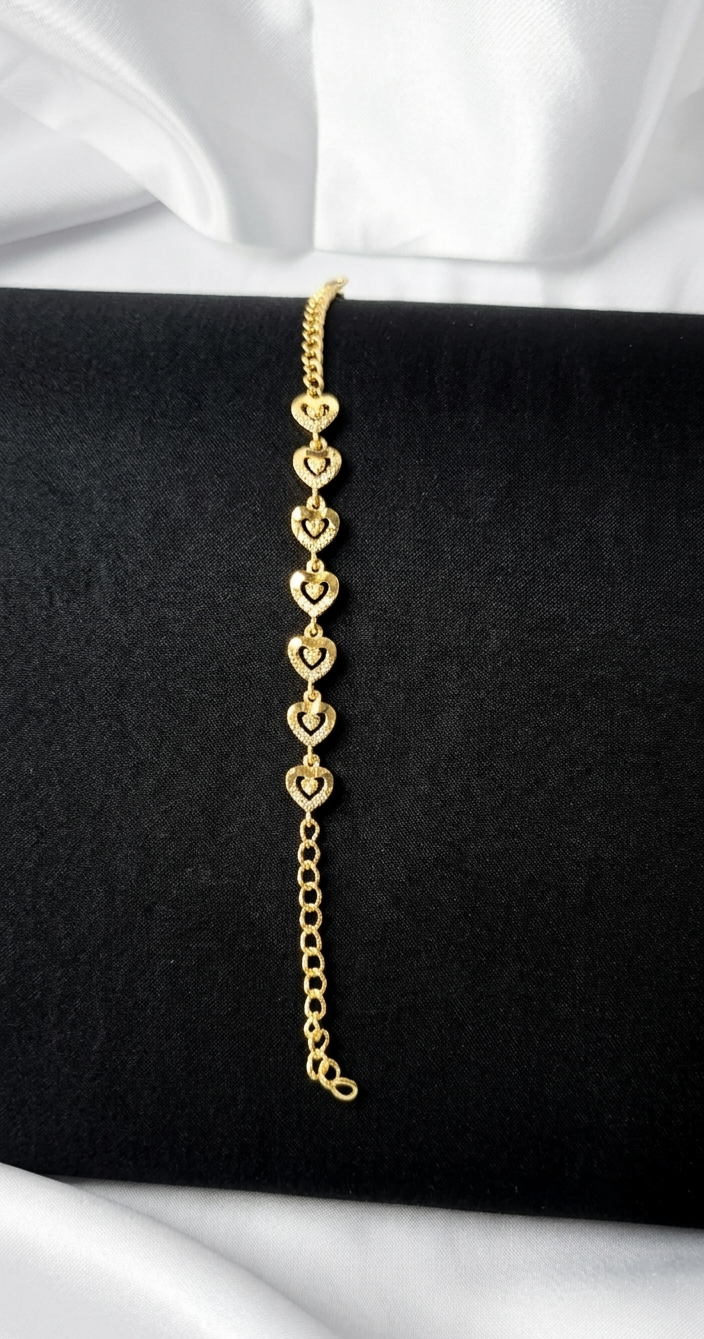 24K Gold Plated Heart Link Adjustable Bracelet
