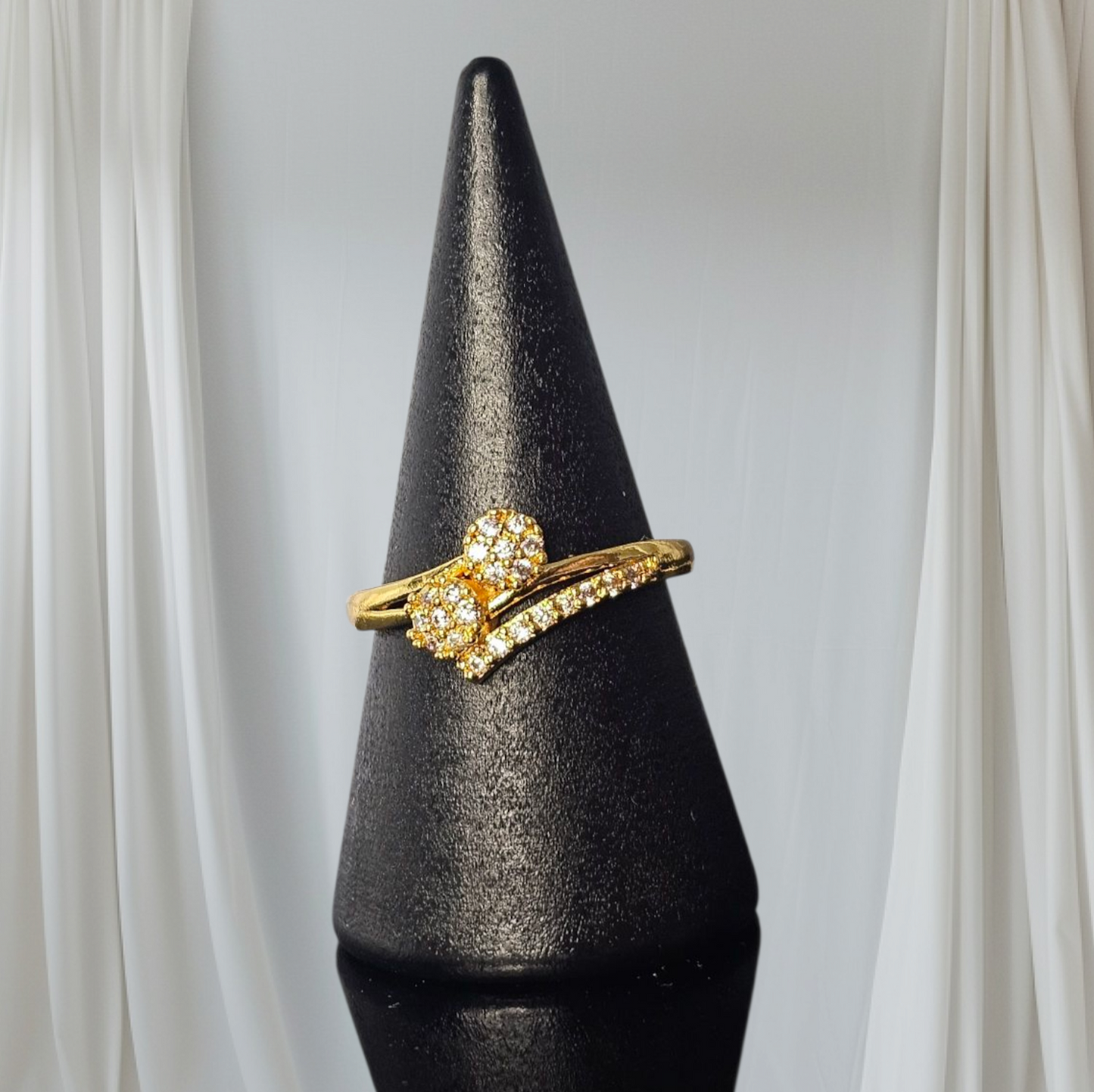 Celestial Bloom 24k Gold Plated Bypass Ring – Sparkling Pavé Cluster Design