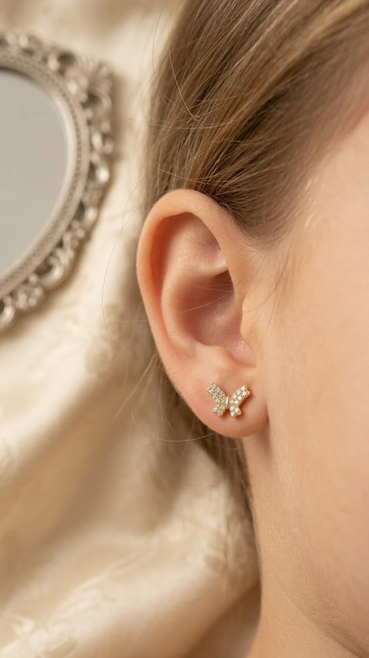 24 k Gold plated Butterfly Stud Earrings – Minimal Sparkle Mini Studs