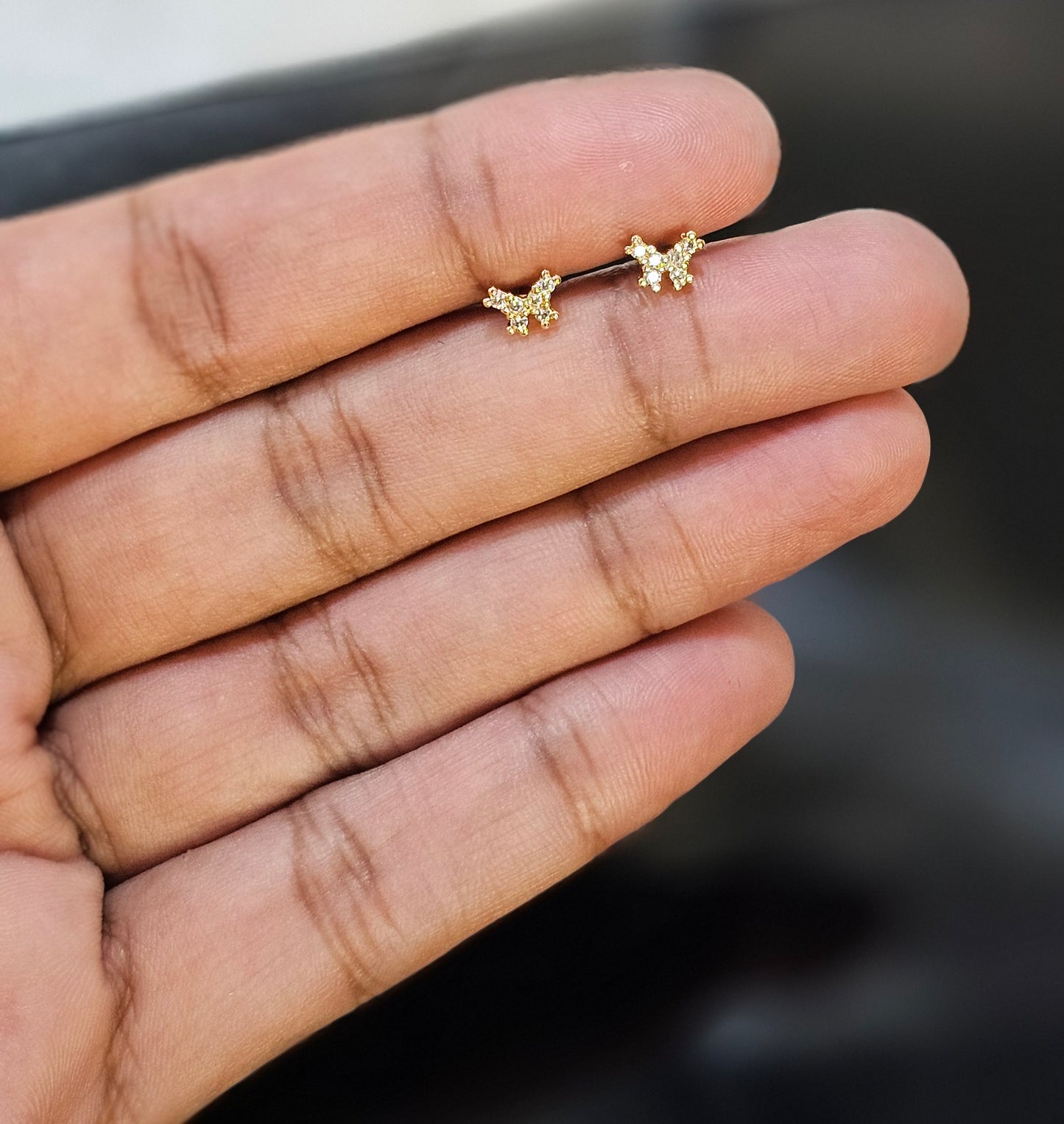 24 k Gold plated Butterfly Stud Earrings – Minimal Sparkle Mini Studs