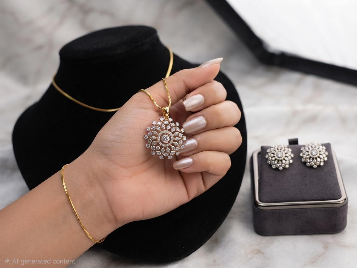 Radiant Floral Diamond Replica Set with 24k Gold-Plated Chain