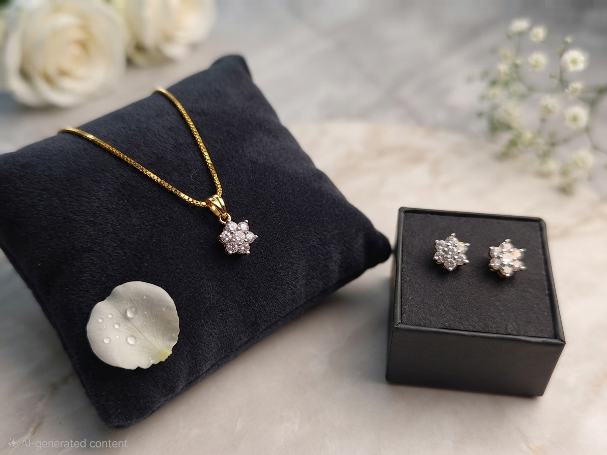 Radiant Bloom Diamond Replica Pendant with 24K Gold-Plated Chain
