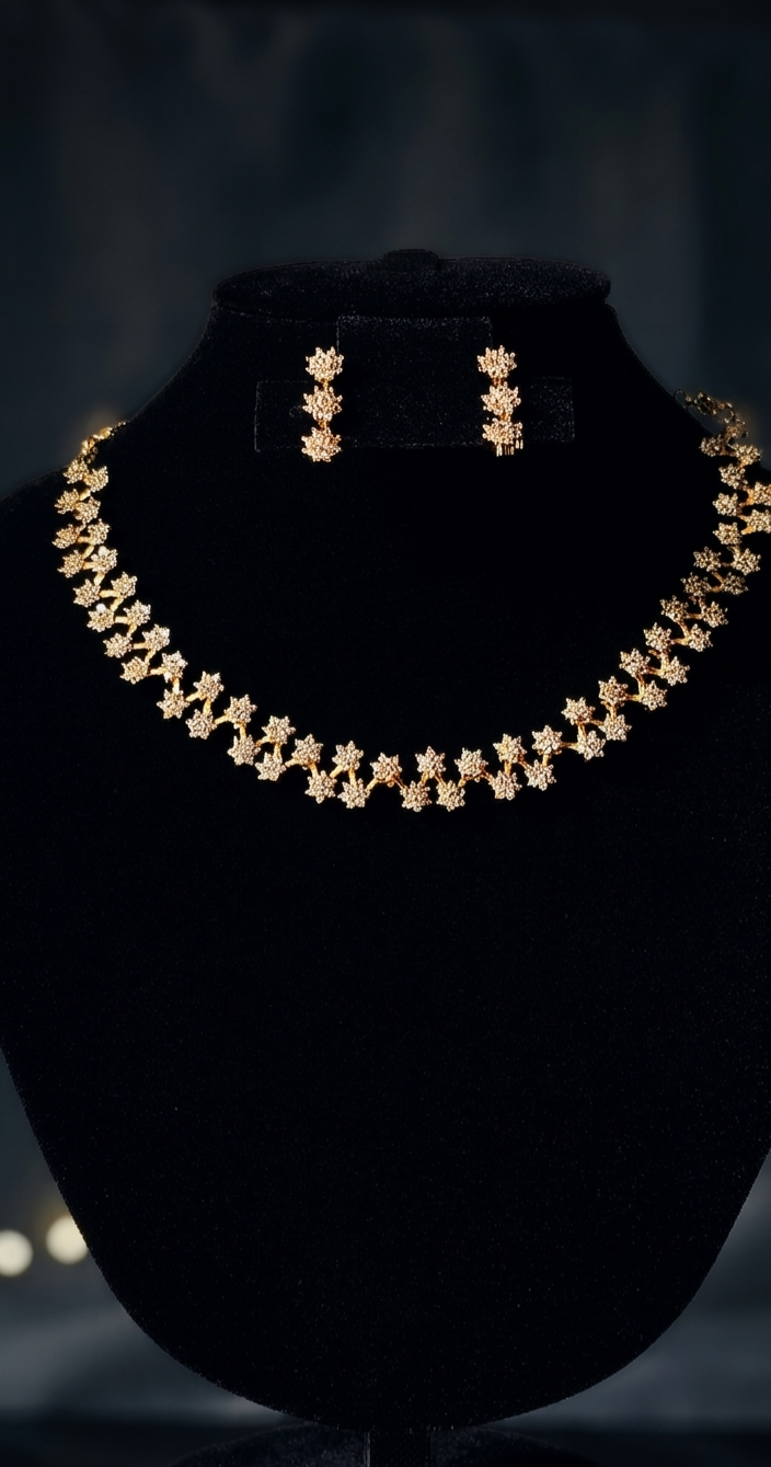 24k Gold Plated Floral Lattice Necklace & Earring Set