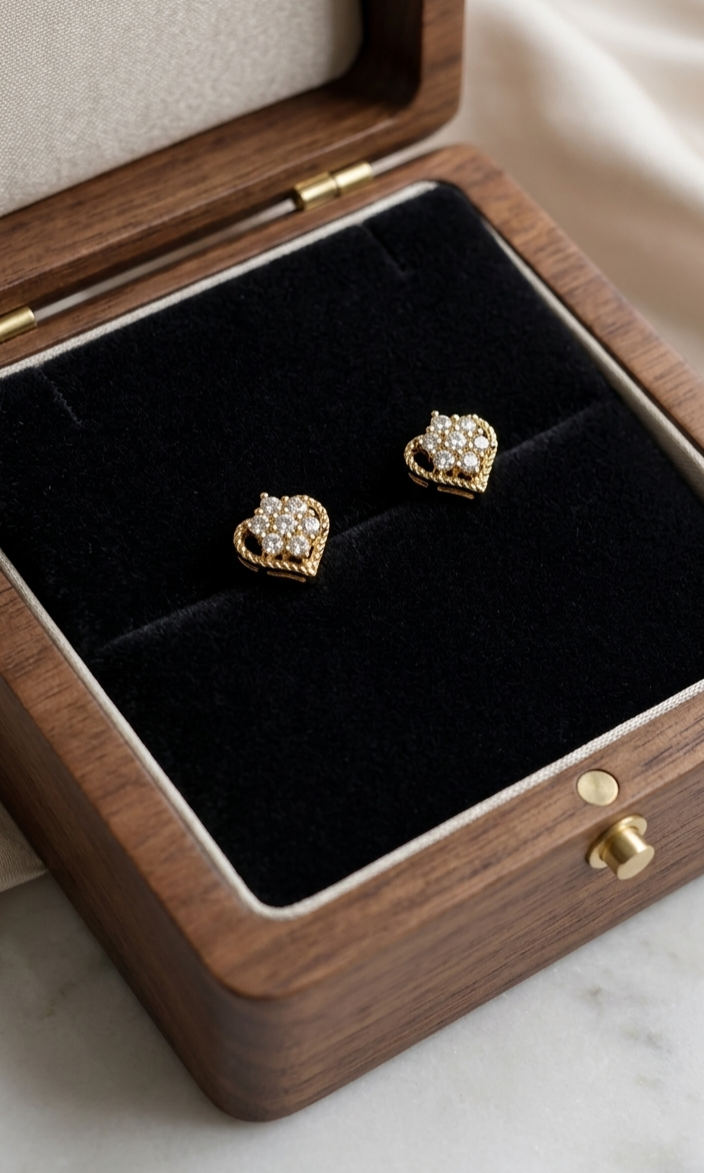 24k Gold Plated Heart Cluster Tiny Stud Earrings