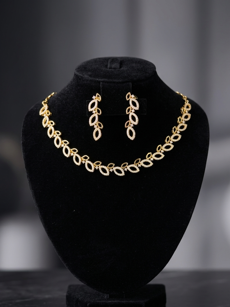 The Radiant Leaf: 24k Gold Plated Marquise Necklace & Earring Set