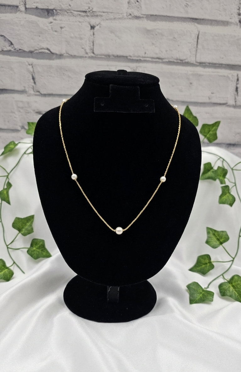 24k Gold Plated Station Pearl Necklace