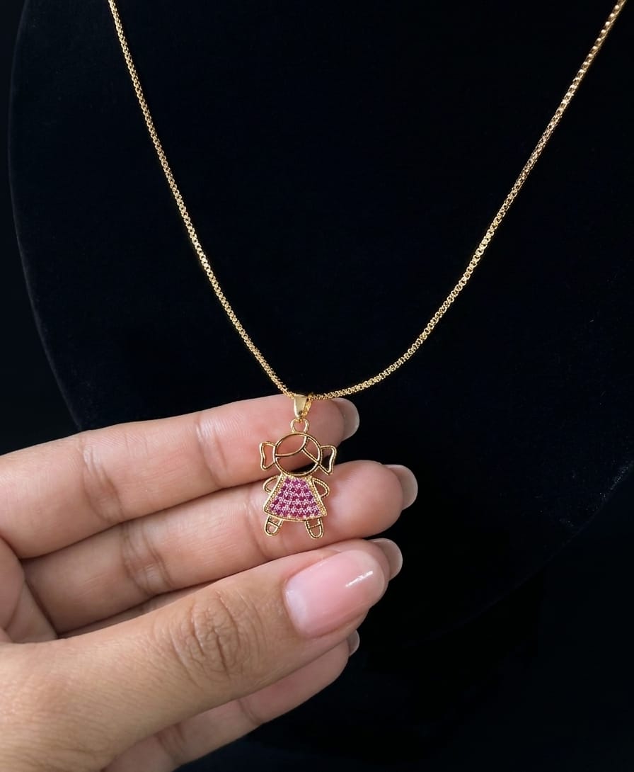 Adorable Little Girl Pendant Necklace – 24K Gold Plated