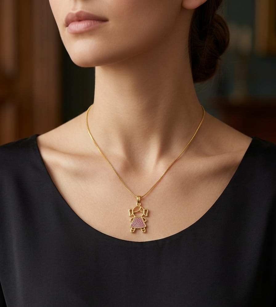 Adorable Little Girl Pendant Necklace – 24K Gold Plated