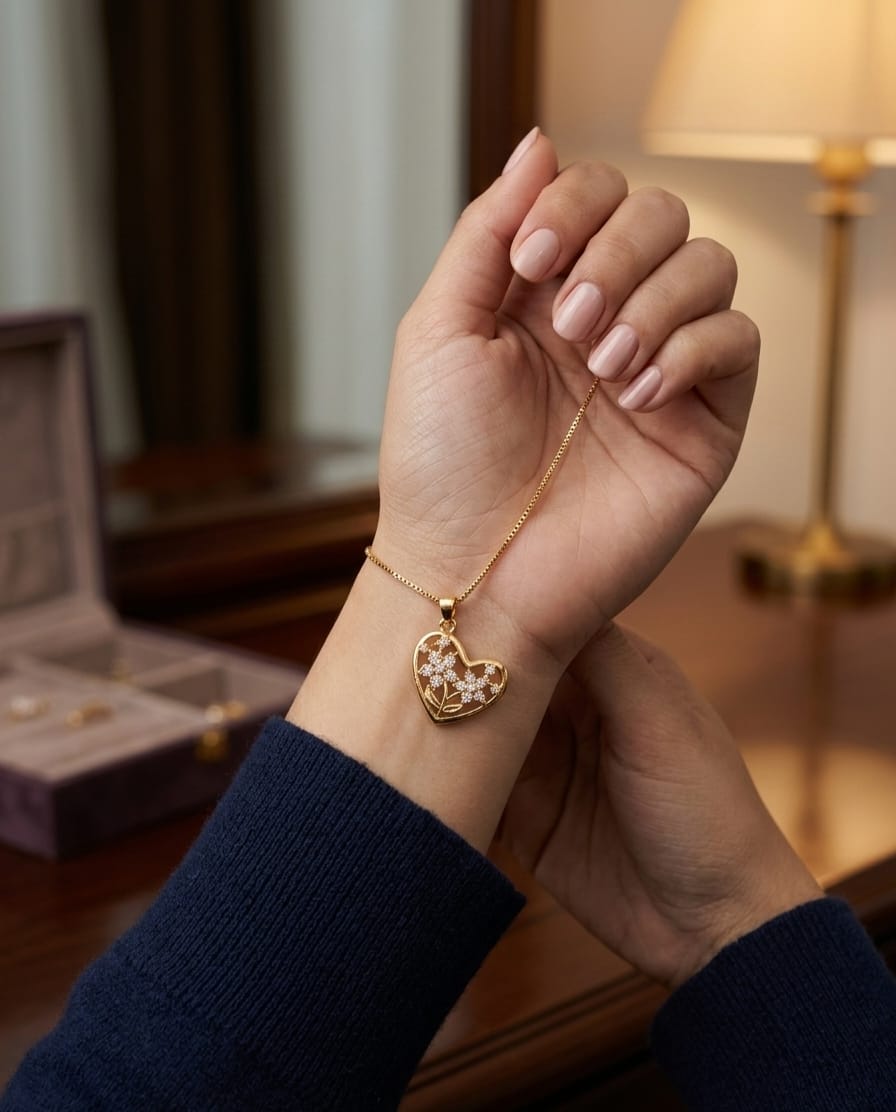 24K Gold Plated Crystal Floral Heart Necklace
