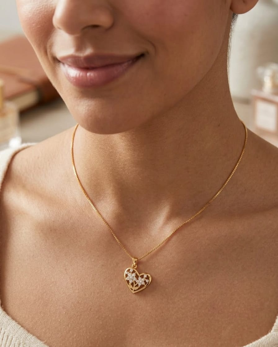 24K Gold Plated Crystal Floral Heart Necklace