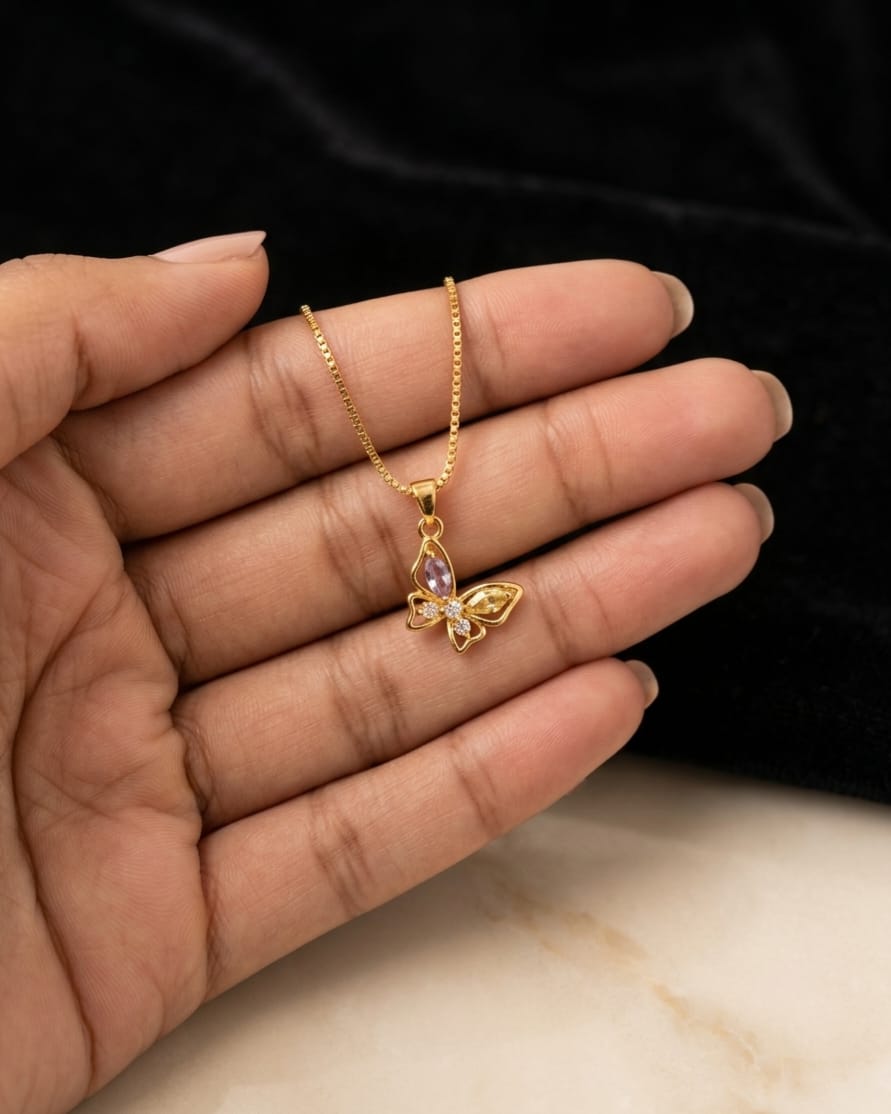 Graceful Butterfly Crystal Pendant – 24K Gold Plated Elegance