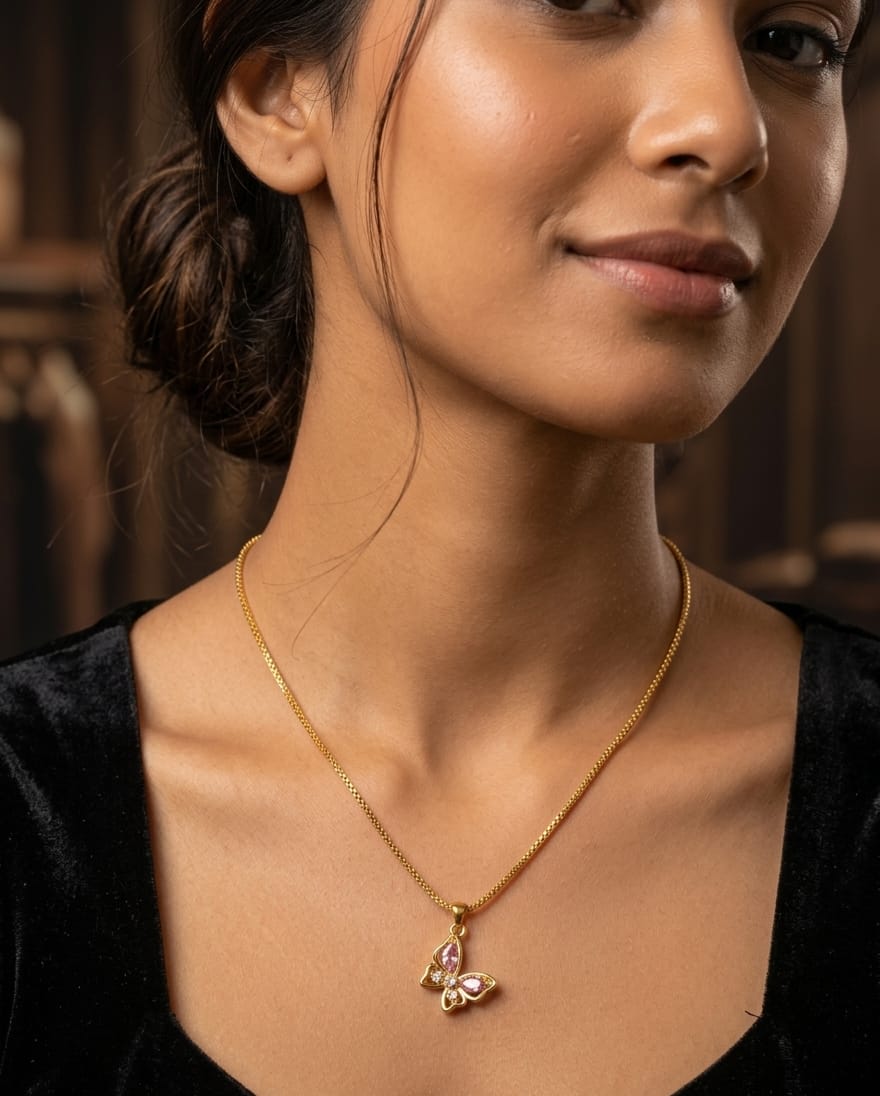 Graceful Butterfly Crystal Pendant – 24K Gold Plated Elegance