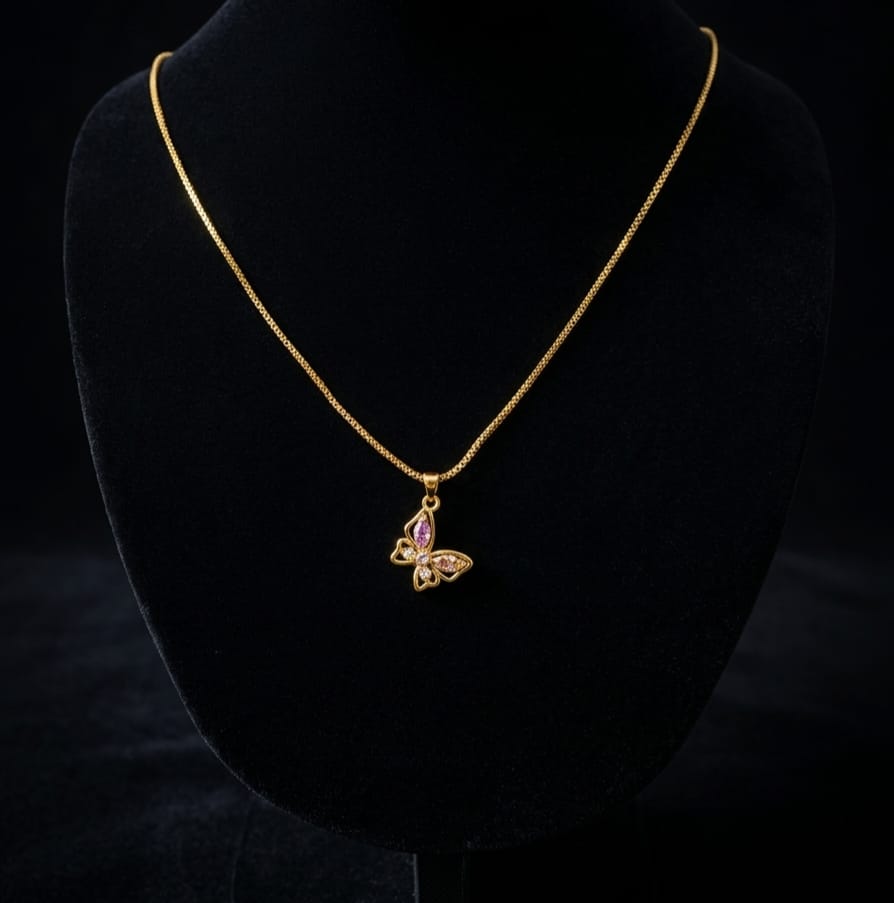 Graceful Butterfly Crystal Pendant – 24K Gold Plated Elegance