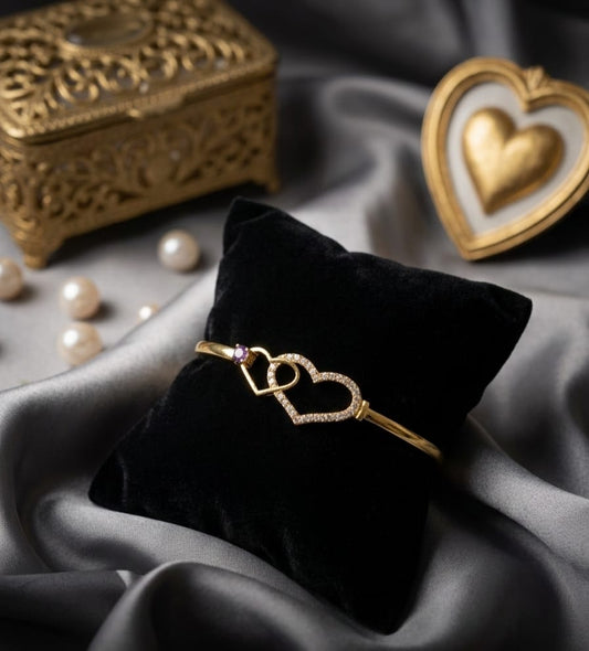Timeless Double Heart 24K Gold Plated Adjustable Bracelet