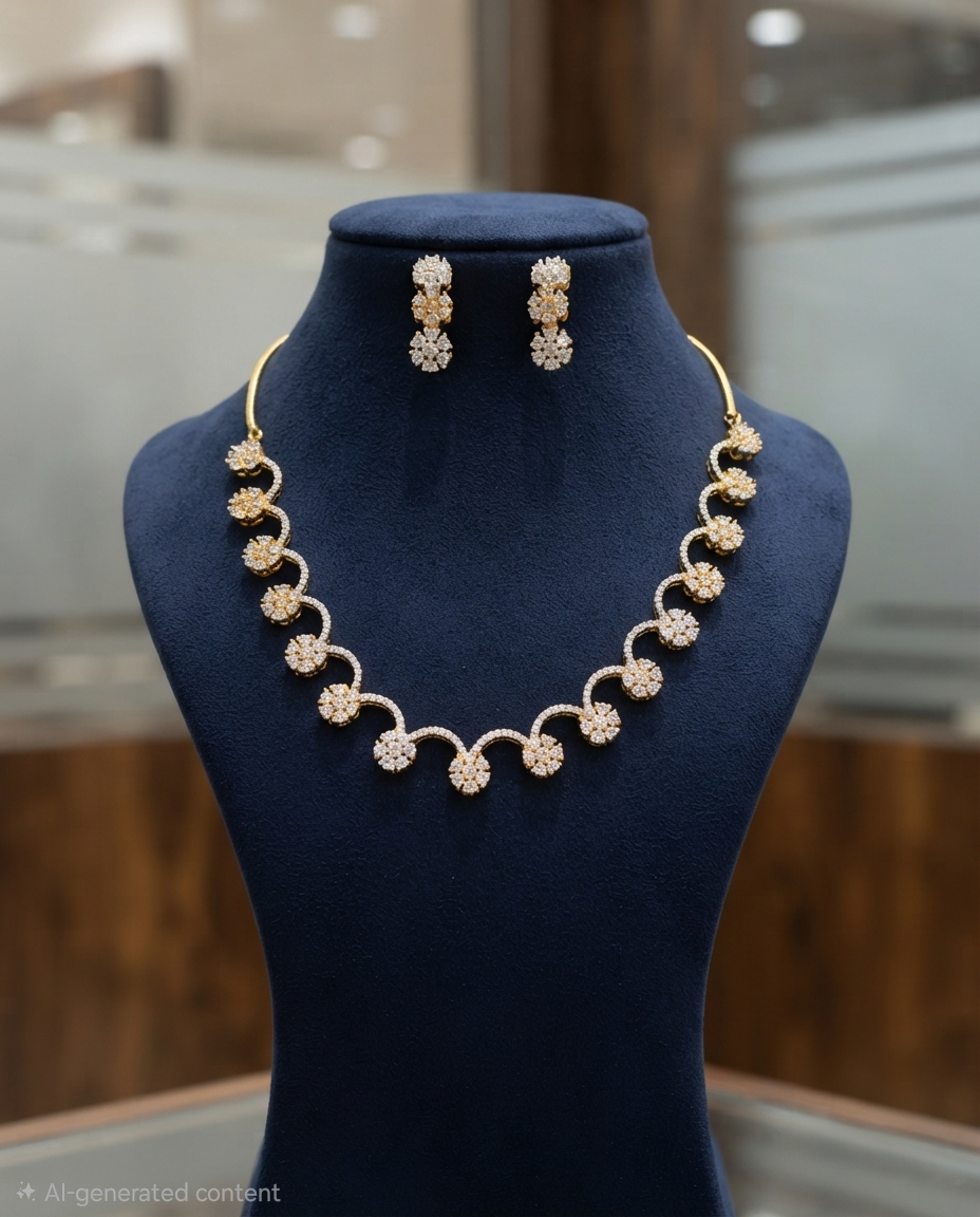 Elegance Radiant Diamond Replica Necklace and Earrings Set