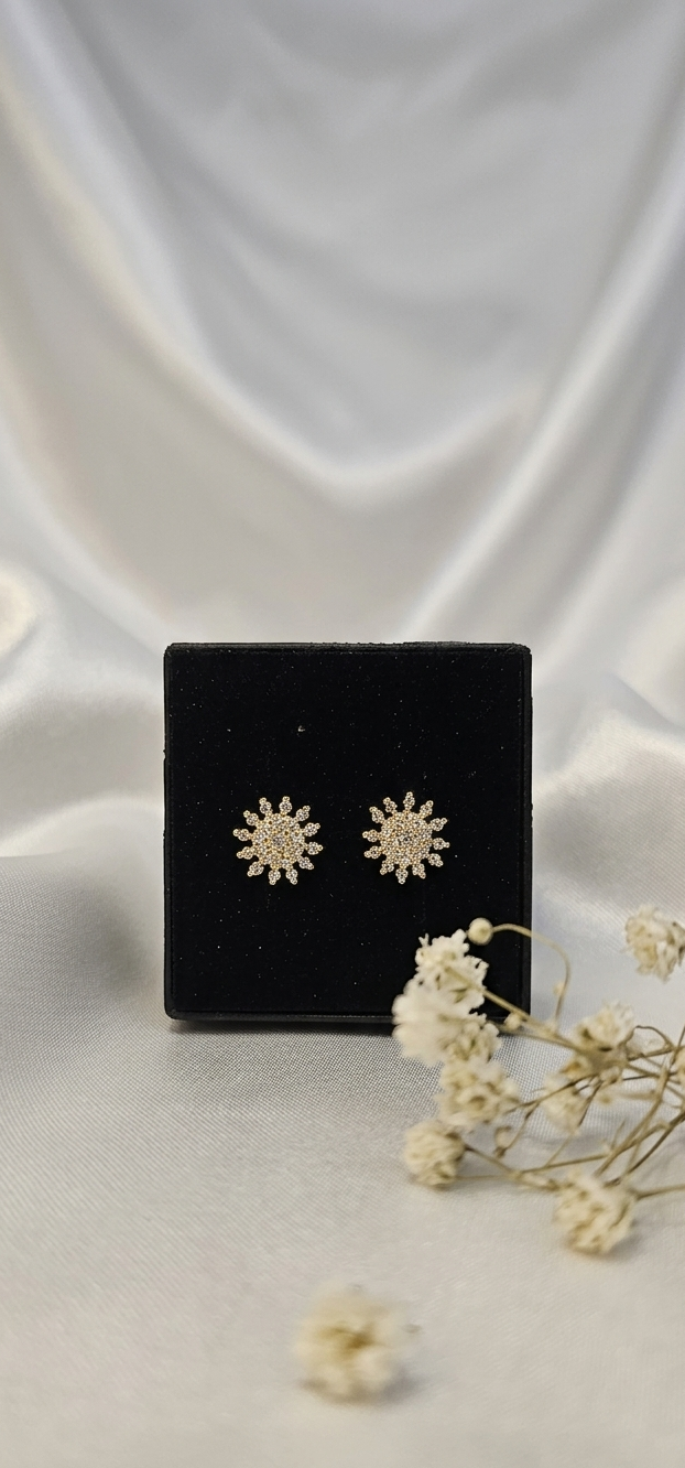 24k Gold Plated Sunflower Sparkle Stud Earrings