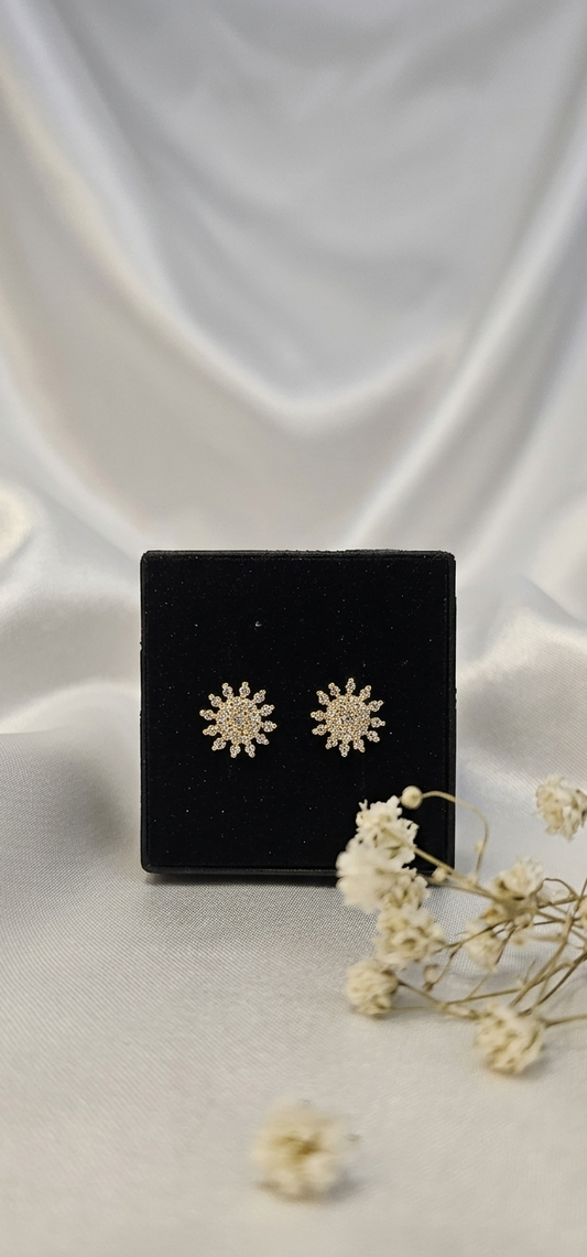 24k Gold Plated Sunflower Sparkle Stud Earrings