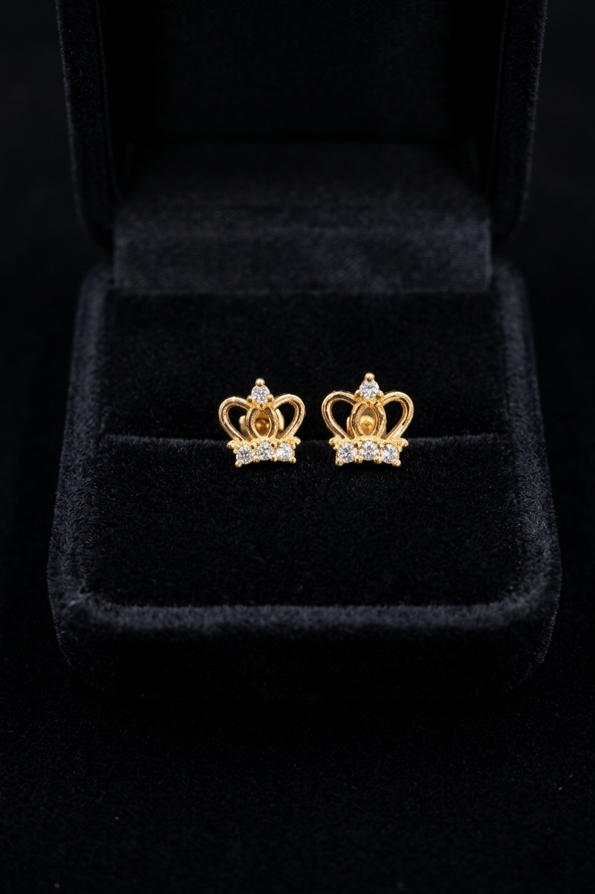 24k Gold Plated Mini Crown Stud Earrings