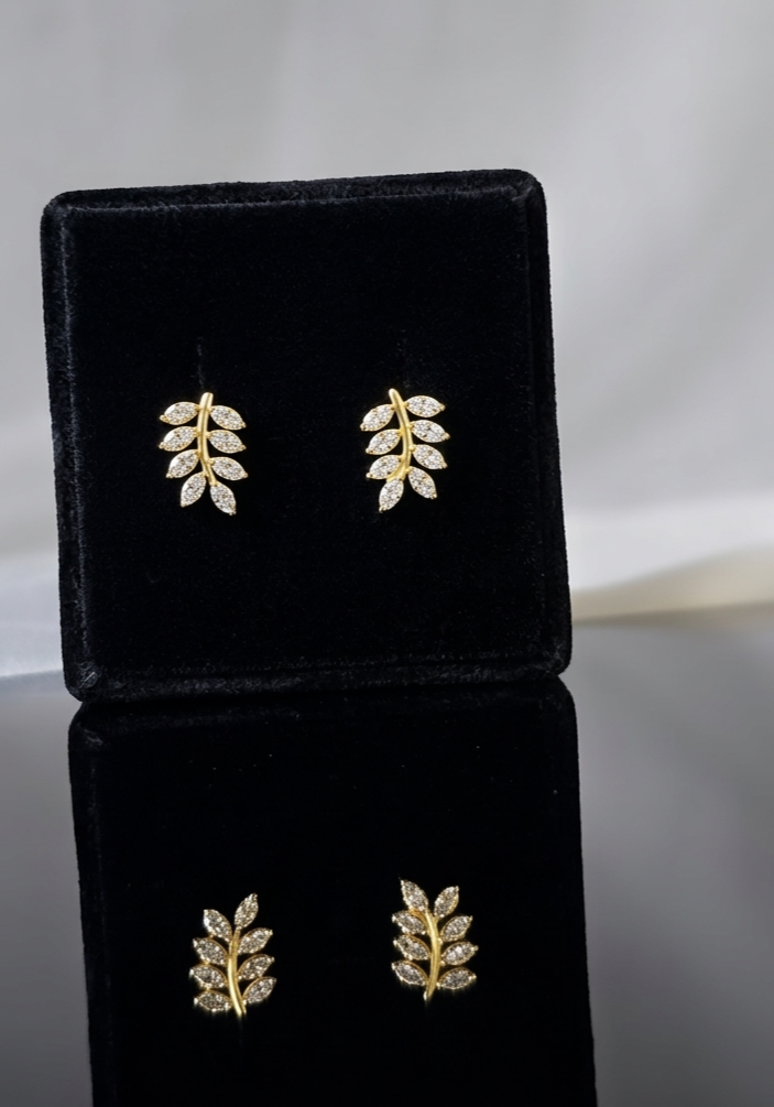 24K Gold Plated Laurel Leaf Stud Earrings | Timeless Nature-Inspired Jewelry