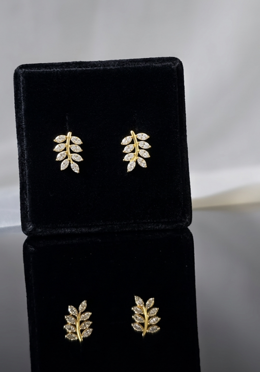 24K Gold Plated Laurel Leaf Stud Earrings | Timeless Nature-Inspired Jewelry