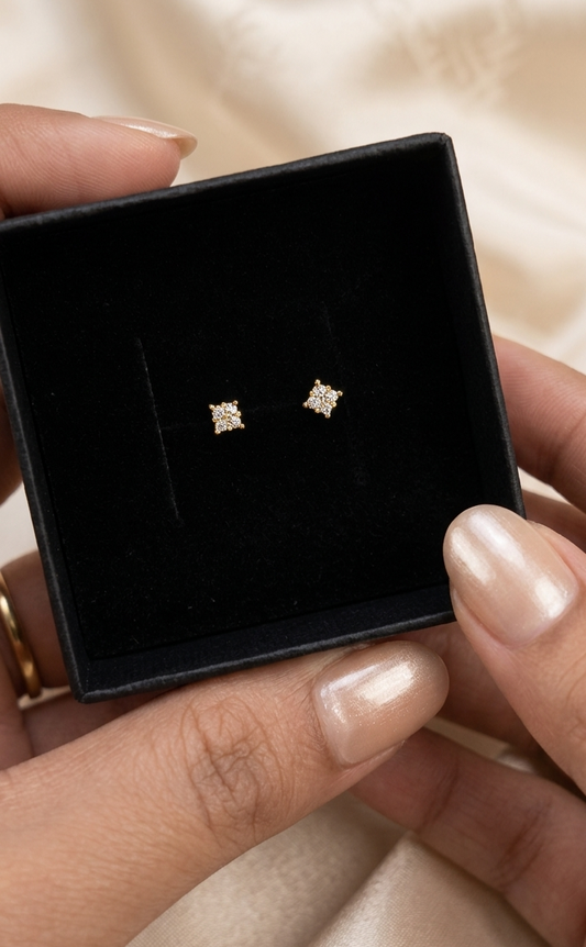 24k Gold Plated Tiny Cluster Square Studs