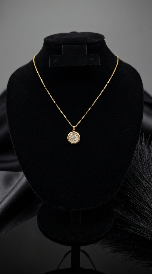 24k Gold Plated Pave Medallion Necklace