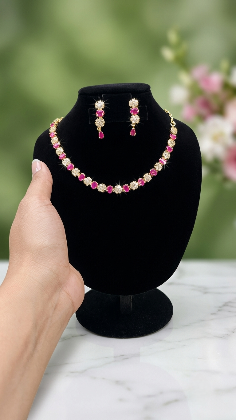 Emerald Virtue 24K Gold Plated Necklace & Earring Set