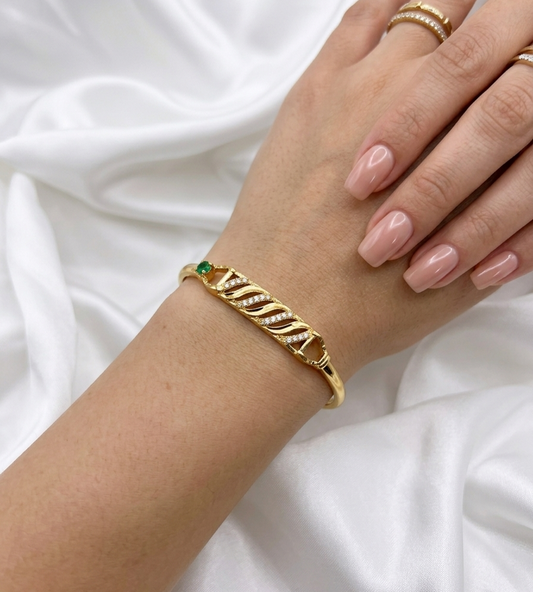 Serpentine Grace: 24k Gold Plated Filigree Bangle