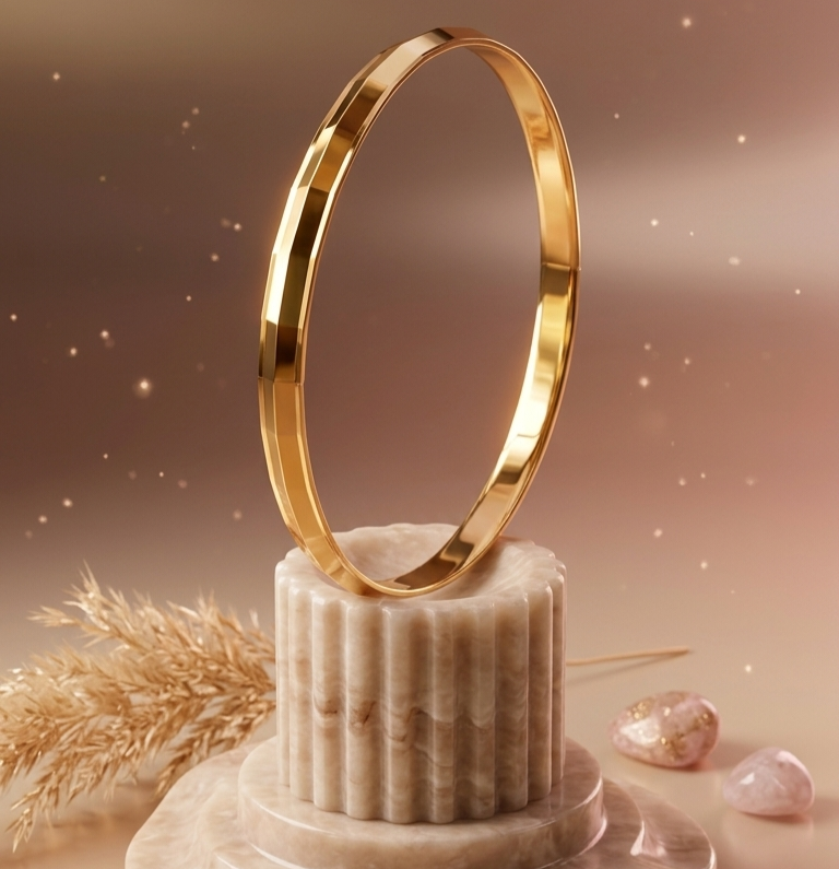 Men's 24K Gold Plated Faceted Bangle