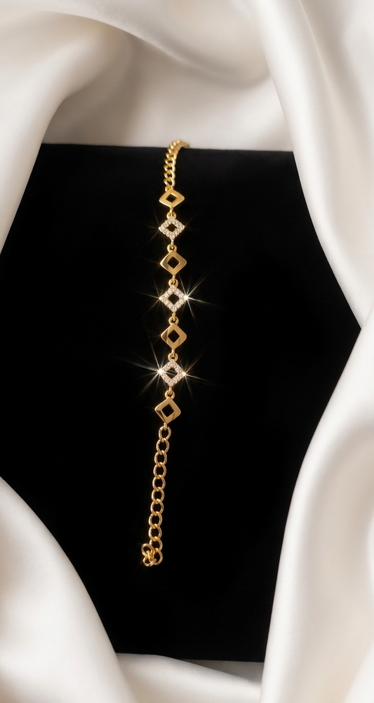 24k Gold Plated Geometric Pavé Adjustable Bracelet