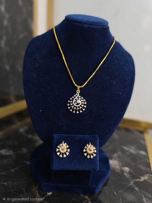 Radiant Swirl Diamond Replica Pendant Set with 24K Gold-Plated Chain
