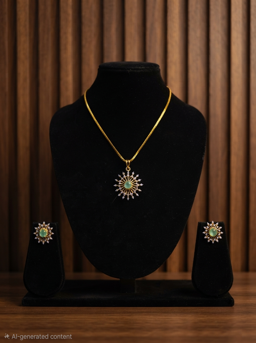24K Gold-Plated Starburst & Diamond Replica Pendant Set | Luxury Jewelry
