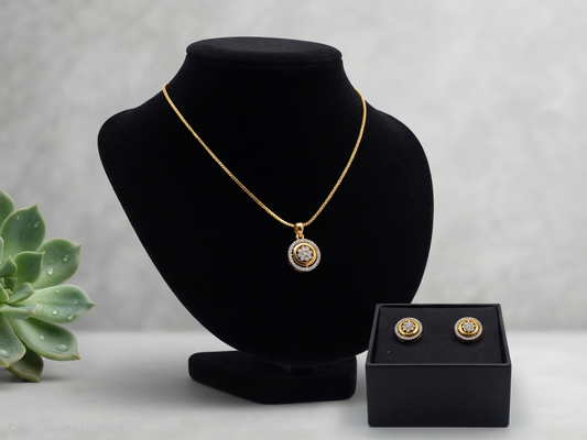 Elegant Diamond Replica Pendant & Earring Set with 24k Gold-Plated Chain
