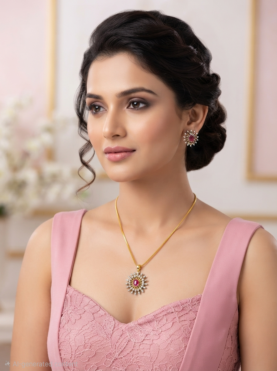 24K Gold-Plated Starburst & Diamond Replica Pendant Set | Luxury Jewelry