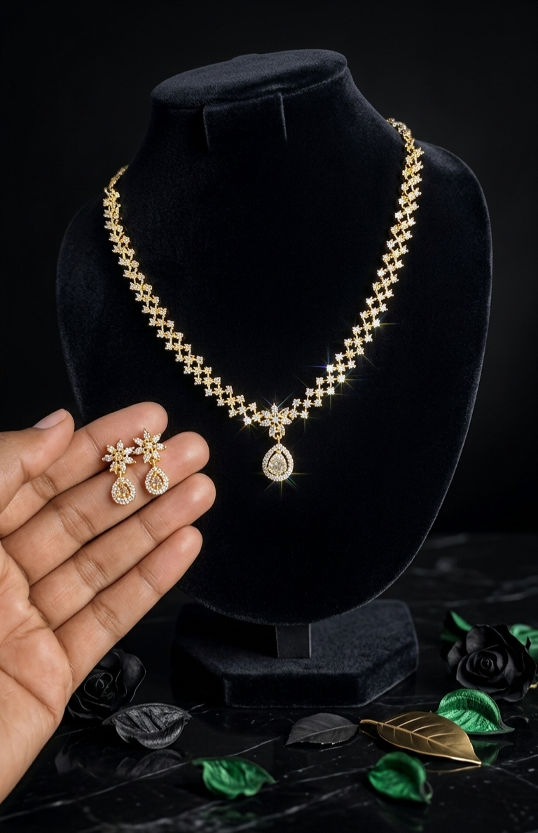 Aura of Royalty – 24K Gold Plated Ruby & Diamond Flora Jewelry Set