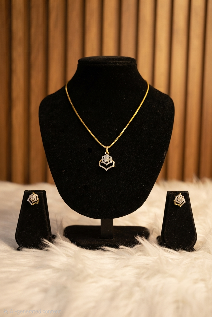 Radiant Hexagon Diamond Replica Jewelry Set – 24K Gold-Plated