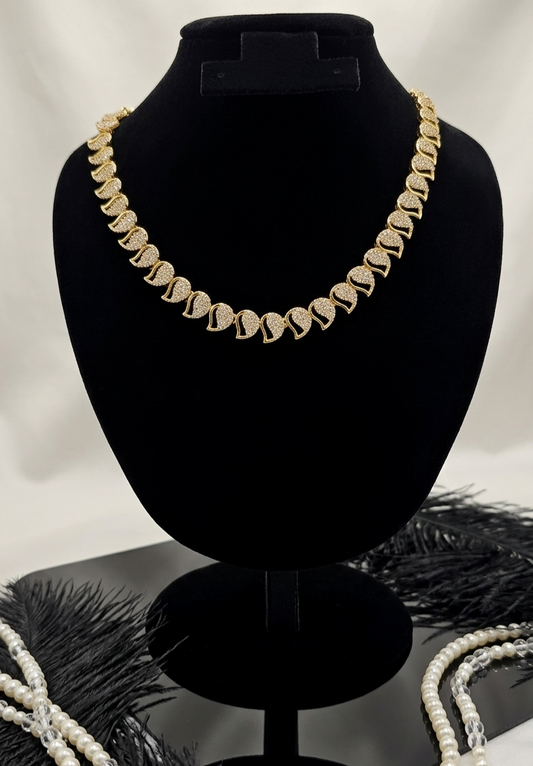 Gilded Petal Statement Necklace | 24K Gold & Brilliant Pavé
