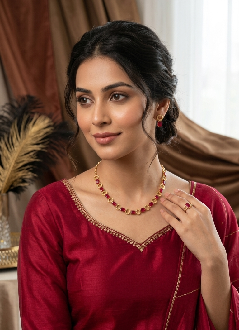 The Empress Ruby Station Necklace | 24k Gold Plated