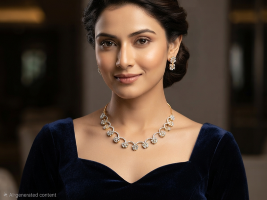 Elegance Radiant Diamond Replica Necklace and Earrings Set