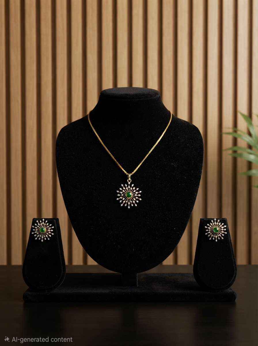 24K Gold-Plated Starburst & Diamond Replica Pendant Set | Luxury Jewelry