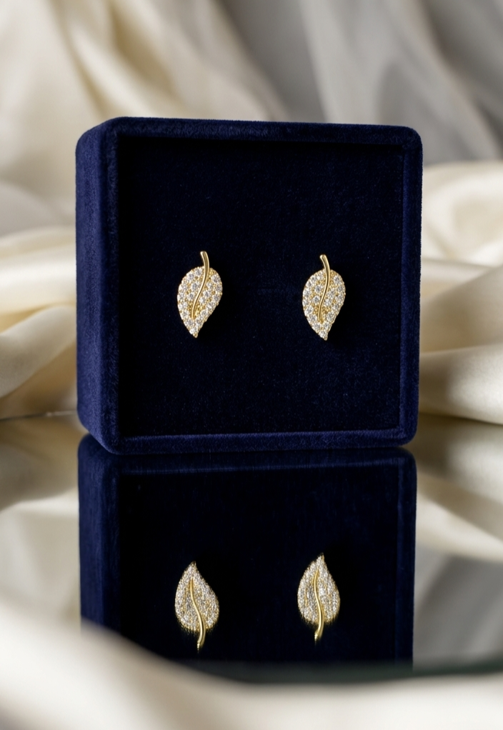 Gilded Leaf Pavé Studs | 24k Gold Plated Elegance