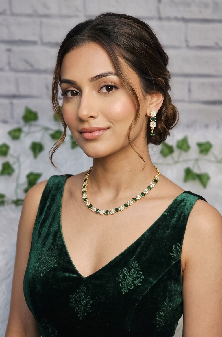 Emerald Virtue 24K Gold Plated Necklace & Earring Set