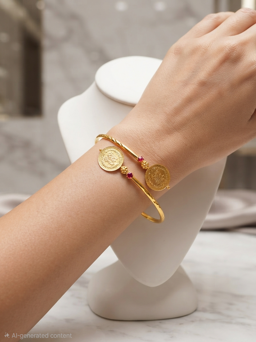 Opulent Lakshmi Coin Accent 24K Gold-Plated Bangle | Luxury Statement Jewelry