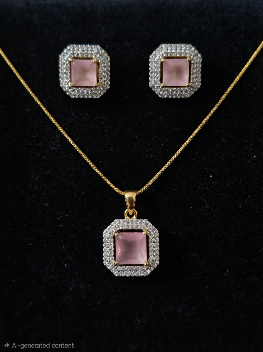 Royal Amethyst & Diamond Replica Jewelry Set | 24k Gold-Plated Chain