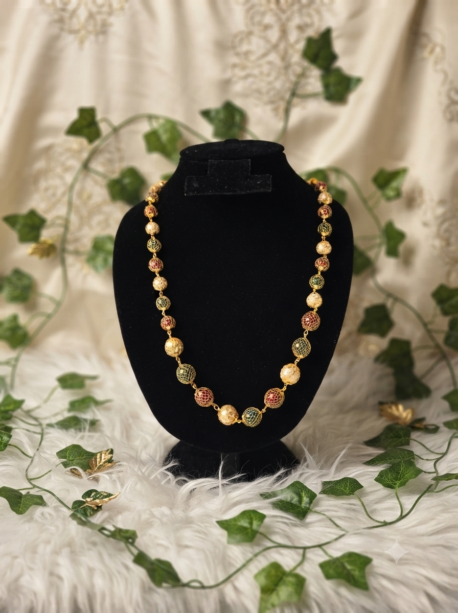24K Gold Plated Designer Bead Necklace with Enamel Detailing. Multicolour and pearl color Available.