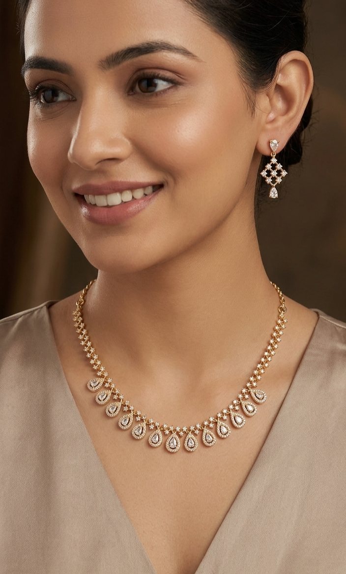 Royal Radiance 24K Gold-Plated Pear-Cut Droplet Necklace Set