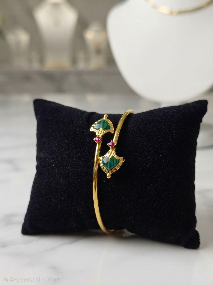 Exquisite 24K Gold-Plated Malachite & Ruby Bangle | Luxury Jewelry