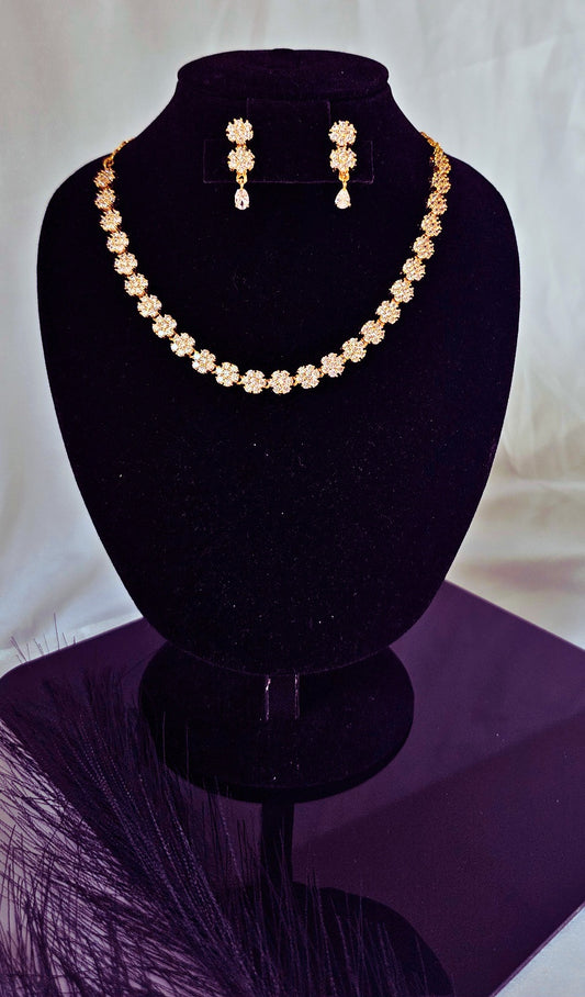 24K Gold Plated "Eternal Bloom" Floral Necklace & Drop Earring Set